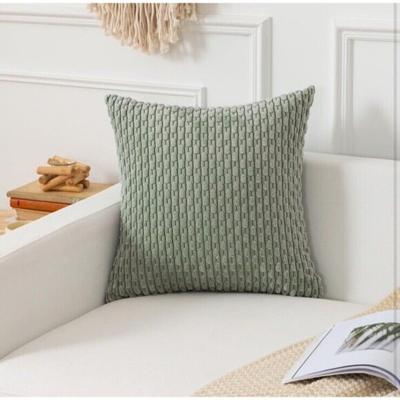 Throw Pillow Covers Soft Corduroy Decorative 21x21in Set Of 2 Grayish Green - Picture 1 of 6